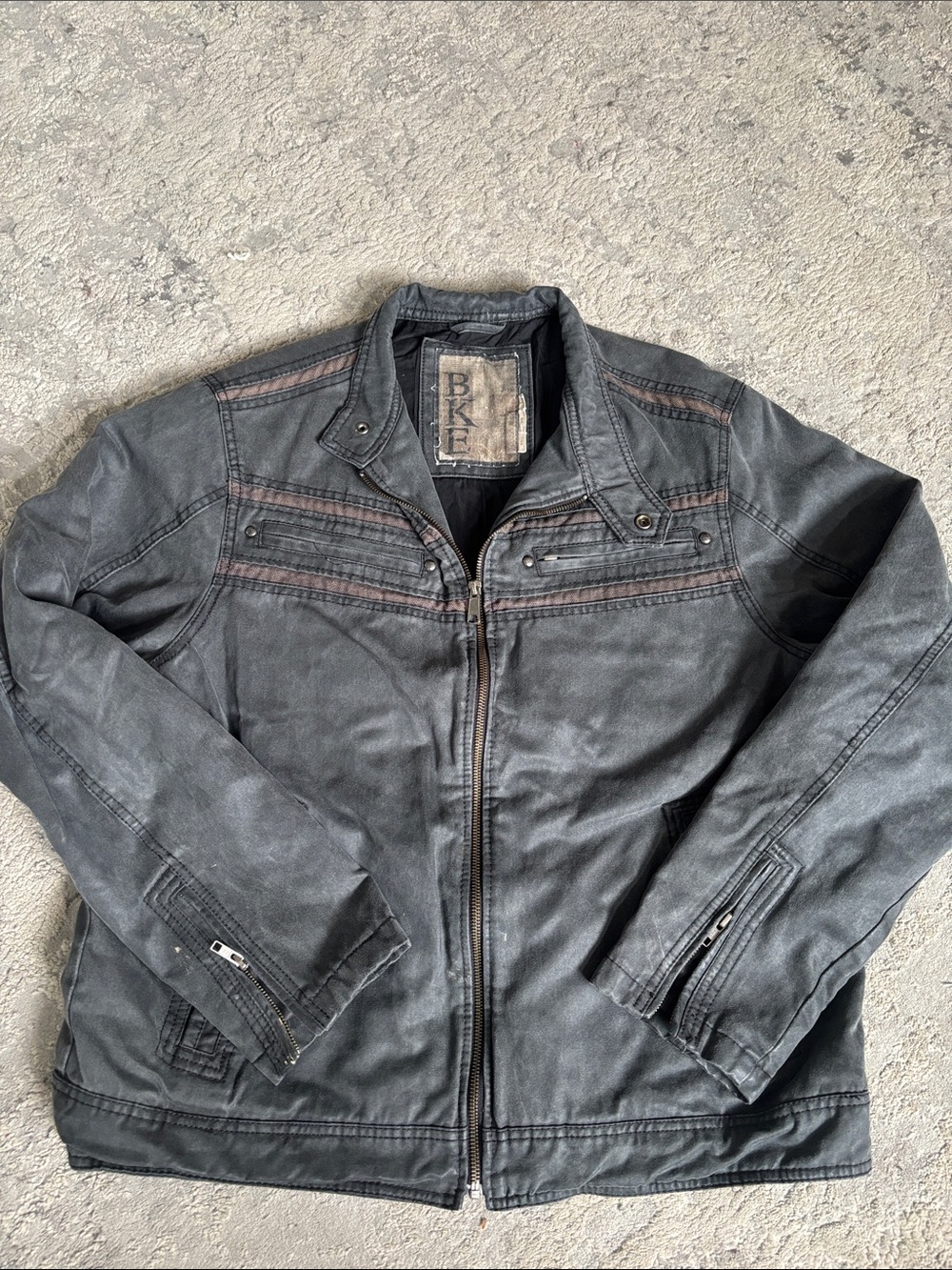 BKE Men's Charcoal Black Zip-Front Moto Jacket